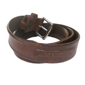 Polo Ralph Lauren Men's Brown Leather Belt 44 Silver Buckle Patina Distressed
